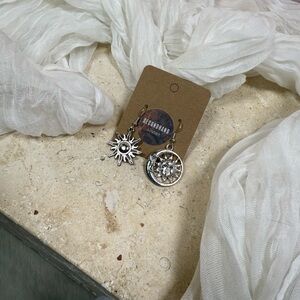 Celestial Sun & Face Silver-Tone Mismatched Earrings